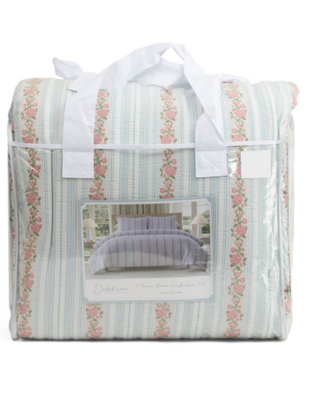 DELPHINE Cotton Floral Striped Comforter Set
